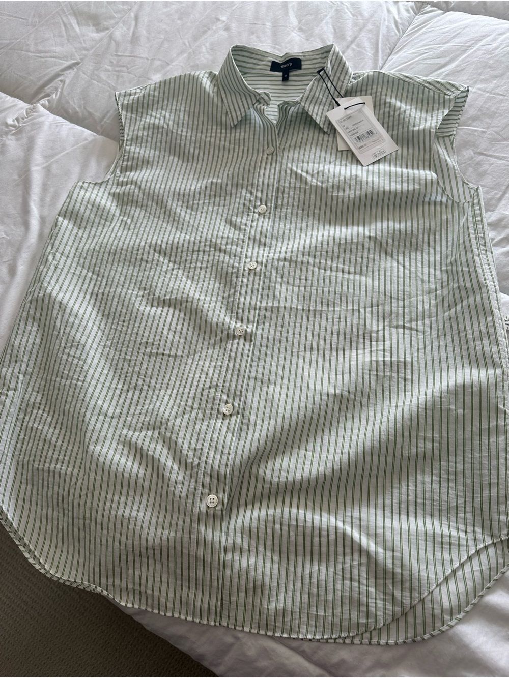 Theory Striped NWT Sleeveless Button-Down Shirt Green and White size medium - Picture 10 of 14